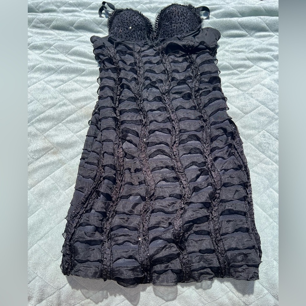 Vintage Janice Black Ruched Mini Dress with Corset Top Size Small 34 Bust